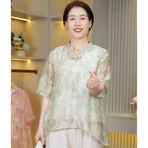 妈妈装新中式国风短袖t恤夏季搭配一整套X中老年女装阔腿裤两件套