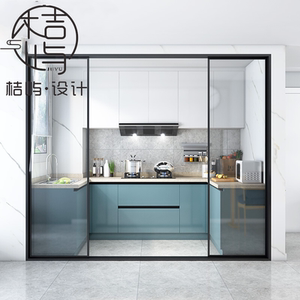 厨房阳台卫生间推拉门北欧风吊滑地滑门极窄边框钢化玻璃定制移门