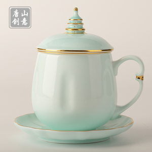 唐山创意骨瓷泡茶杯茶漏杯陶瓷办公室简约家用过滤杯盖子杯子定制