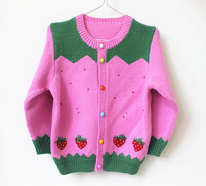 纯手工编织儿童羊毛线衣 手织春秋女童3岁单排扣毛衣开衫外套