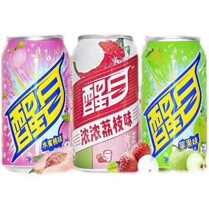 醒目汽水苹果水蜜桃荔枝果味碳酸饮料330ml*24罐整箱 多省包邮