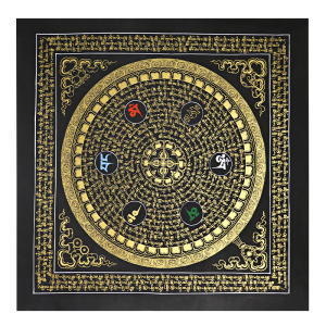 西藏手绘唐卡玄关走廊挂画办公室风水挂件六字真言装饰画大号55cm