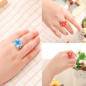 民族饰品批 发 许愿草 爱情草 幸运草 手工编织软陶点点花戒指