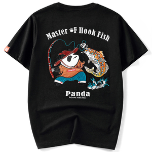 欧美潮牌中国风panda熊猫短袖宽松嘻哈刺绣潮男t恤个性图案半袖女