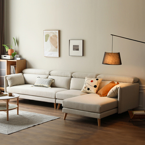 百伦转角实木沙发布艺小户型客厅海绵可拆洗贵妃三人组合北欧简约