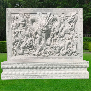 石雕影壁墙汉白玉九龙壁浮雕屏风壁画背景墙二龙戏珠仿古照壁围墙