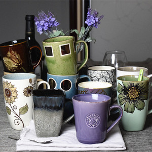 创意复古大容量陶瓷杯欧式早餐牛奶咖啡杯情侣马克陶瓷水茶杯送勺