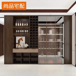 尚品宅配客餐厅定制现代简约轻奢餐边酒柜收纳柜一体全屋家具定制