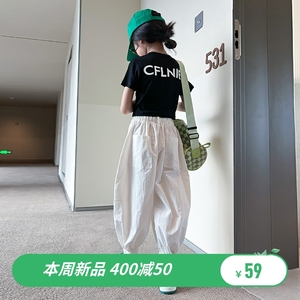 t血女童纯棉夏装2024新款中大童炸街儿童洋气短袖女孩黑色上衣潮