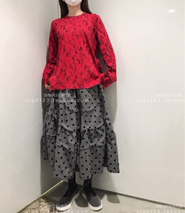 折扣 日本代购 cdg川久保玲tricot 多层次波点千鸟格松紧腰半身裙