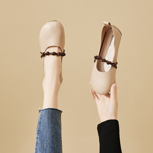 乐福鞋女2022年新款夏季百搭平底单鞋软底百搭米色不累脚女鞋