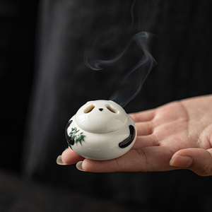 【熊有成竹】国潮风陶瓷可爱迷你熊猫香炉家用室内茶桌香道香薰炉