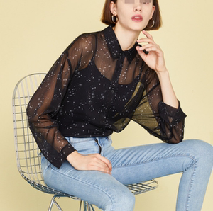 初家不退换孤品xl码透视性感仙女宽松雪纺长袖只有外衣 27-1-111