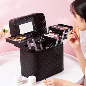 大容量韩国网红简约化妆包多功能双层化妆箱便携手提化妆品收纳盒