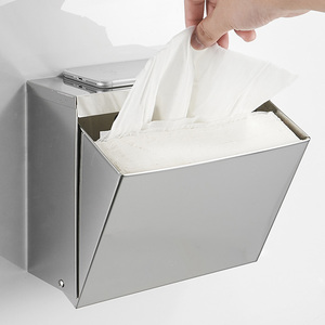 擦手纸免打孔挂墙盒 304不锈钢厕所纸巾草纸盒卫生间装纸盒子方形