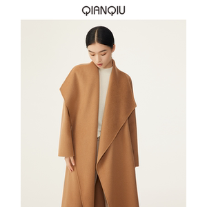 浅秋双面呢秀场款高定羊毛大衣女大翻领驼色经典呢大衣10a11211