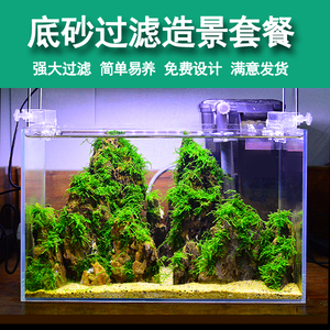 底砂过滤造景套餐真水草水族箱鱼缸小型桌面松皮石沉木装饰生态缸