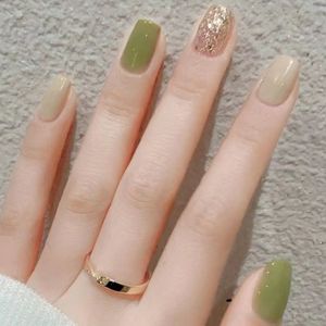 单色金片极简气质款短方圆手工定制穿戴甲可拆卸指甲贴片美甲套装