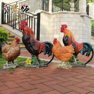 仿真母鸡摆件玻璃钢花园庭院草坪装饰饭店农场大公鸡模型树脂雕塑
