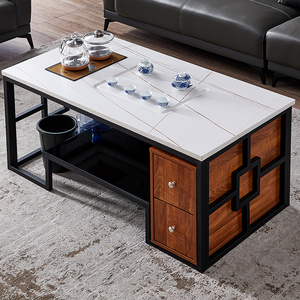 黑色磨纱架岩板功夫茶几茶台茶桌简约现代泡茶茶具套装一体电磁炉