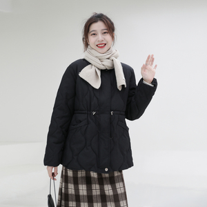 金大班黑色松紧腰抽绳短款棒球棉衣服袄外套女厚2020冬季新款梨花