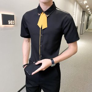 酒店发型师工装ktv夜场少爷服夏装酒吧短袖衬衫男服务员工作制服s