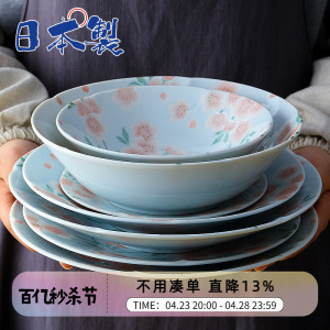 日本进口美浓烧陶瓷碗蘸酱碟水果盘子汤面碗饭碗日式樱花创意餐具