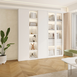 现代简约玻璃门书柜落地家用实木一体整墙置物架防尘组合衣柜定制