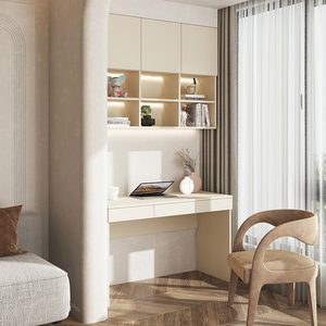 书桌书柜一体阳台柜书架上方吊柜飘窗写字电脑桌儿童定制轻奢现代