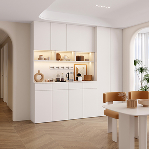 轻奢奶油风餐边柜一体靠墙客厅厨房到顶高柜酒柜简约现代实木定制