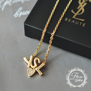 ysl圣罗兰中古爱心字母logo金色锁骨链项链复古西洋法国