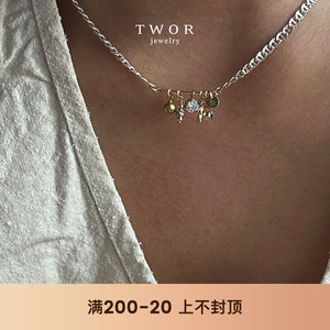 TWOR/原创小众独特设计美国14k注金琳琅吊坠蕾丝s925银项链锁骨链