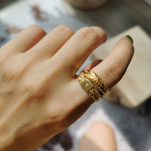 twor/时髦金定制铜镀真金蛇骨软链条时尚叠戴戒指女简约ins