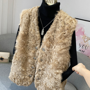 纯全羊羔毛皮毛一体马夹女马甲背心2021秋冬装新款海宁皮草潮外套