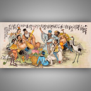 原创手绘真迹人物画八仙贺寿祝寿图四尺水墨画八仙图茶馆装饰挂画