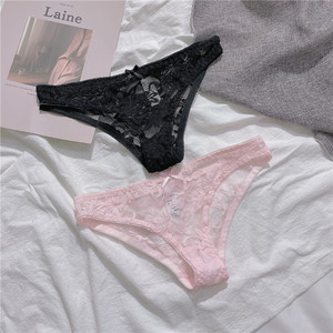 超薄网纱蕾丝少女底裤性感内内镂空透视内裤纯色日系三角裤半臀裤