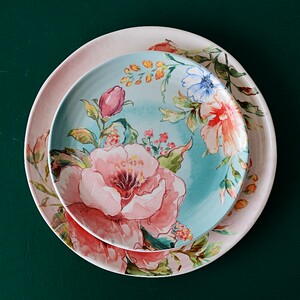 埃兰迪尔水墨画风格陶瓷餐具釉下彩复古花西餐盘牛排盘不规则盘子