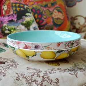 埃兰迪尔深盘复古风陶瓷餐具家用釉下彩炒菜盘柠檬沙拉盘意面盘子