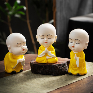 陶瓷小和尚摆件可爱人物小僧禅意古风家居书房假山办公室桌面装饰