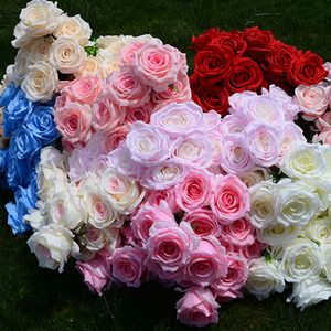欧式仿真玫瑰花高档把束玫瑰假花大玫瑰花头婚庆仿真花材装饰花墙
