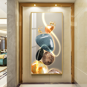 轻奢玄关装饰画石头寓意好大气背景墙入户走廊挂画客厅过道壁画