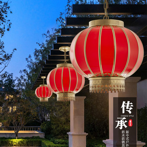 中式红灯笼吊灯全铜中国风现代户外别墅大门灯楼梯过道玄关阳台灯