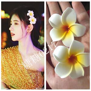 鞠婧祎同款傣族装扮海边度假鸡蛋花头夹花朵发夹边夹发卡头花一对