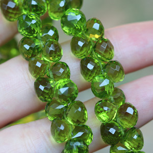 好品质 橄榄绿色石英石刻面洋葱水滴散珠 手工绕线diy配珠