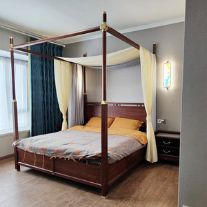 搭纱床帘新中式四柱床架子床床幔纱挂纱装饰隔断防尘风水帘田园风