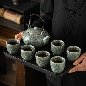 南溪谷大容量提梁壶哥窑冰裂釉窑变茶具套装功夫茶具整套茶壶茶杯
