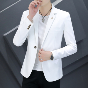 秋装男士外套新款韩版休闲白色小西装男修身潮流上衣帅气男装西服