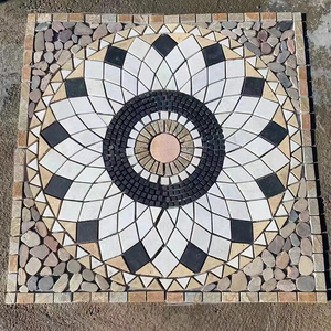 别墅室外庭院子花园拼花地砖农村户外天然青石板石材风水盘文化石