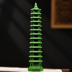 木制十三层文昌塔摆件绿色实木雕刻13层宝塔家用客厅装饰品送礼物