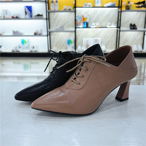 佰诗奴单鞋2022年春款牛皮深口系带窝窝鞋时尚细跟女鞋136212879